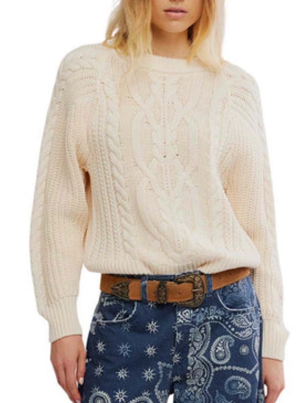 FREE PEOPLE Frankie Cable Cotton Sweater
Free People Cream Cable Knit pullover M